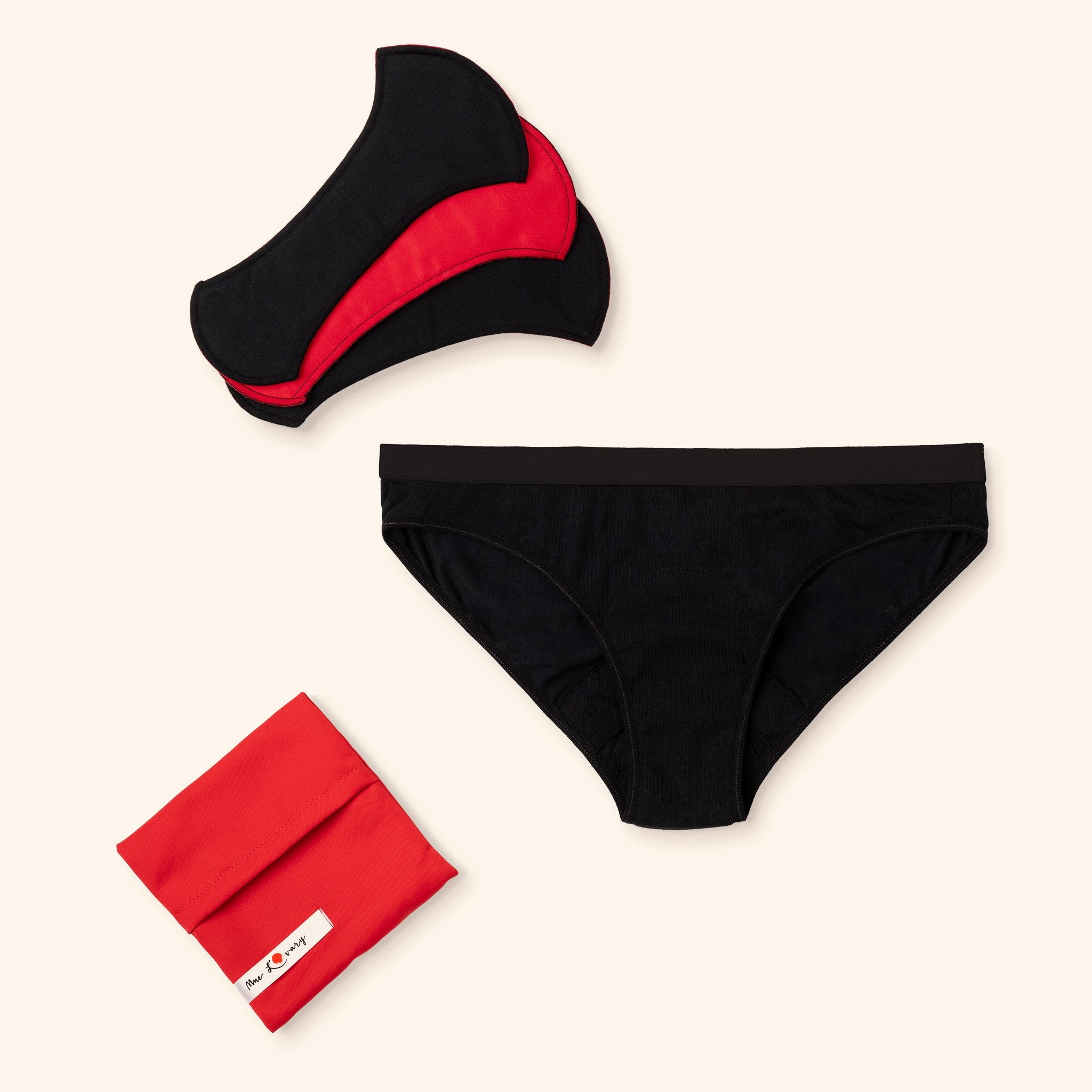 Culotte menstruelle noire avec sac de transport et serviettes amovibles